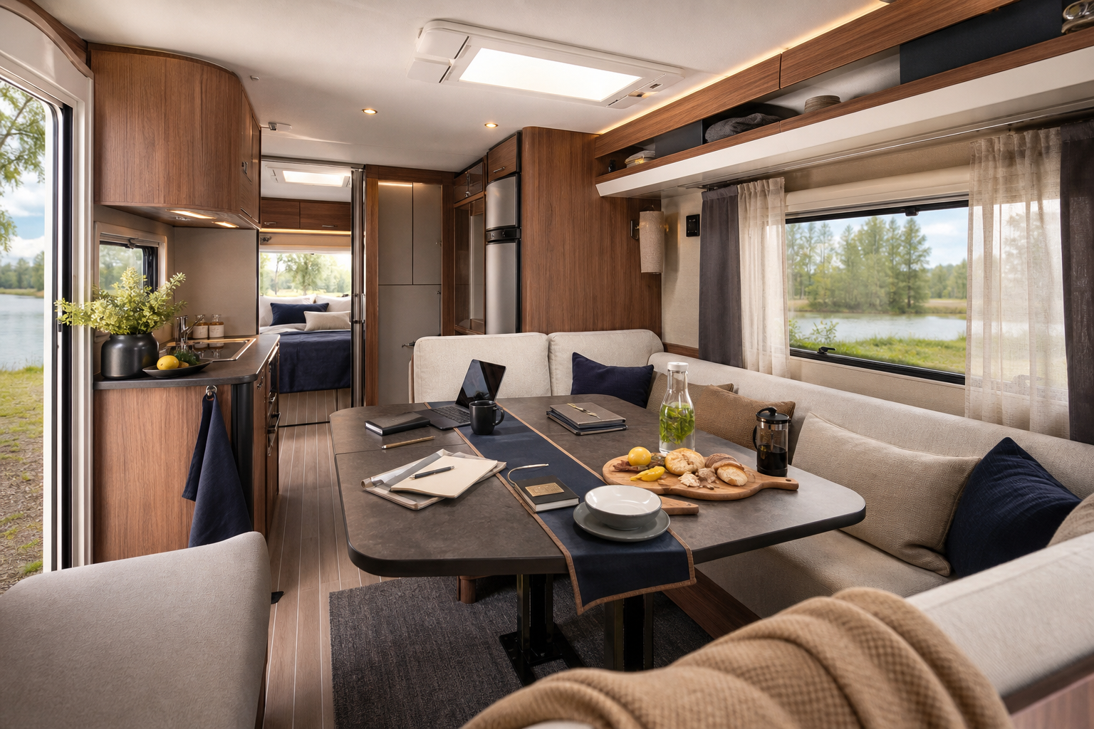 Mobile Coaching Lounge im Wohnwagen auf einem Campingplatz